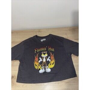 Cheetos Flamin Hot T-Shirt L Chester Cheetah Flames Graphic Tee Gray Boxy Crop